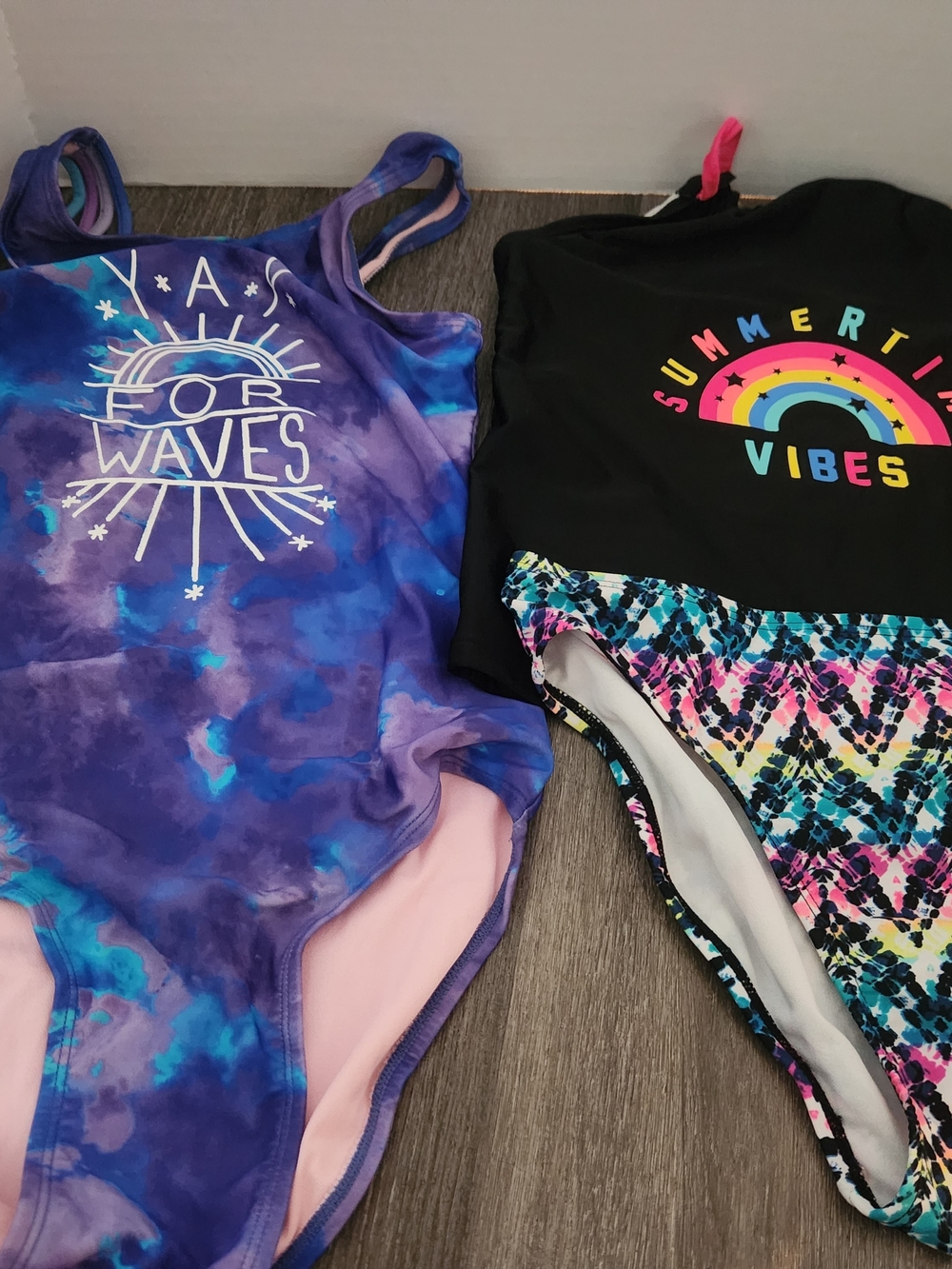 Justice Girls Purple Tie-Dye and Black Multicolor Bikini Set Size 12/14